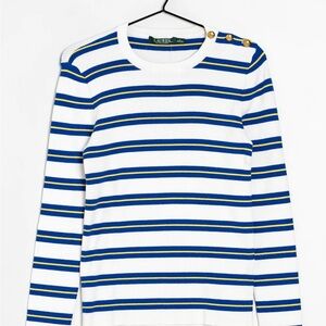 NWT Lauren Ralph Lauren Striped Sweater with Gold Button Accents